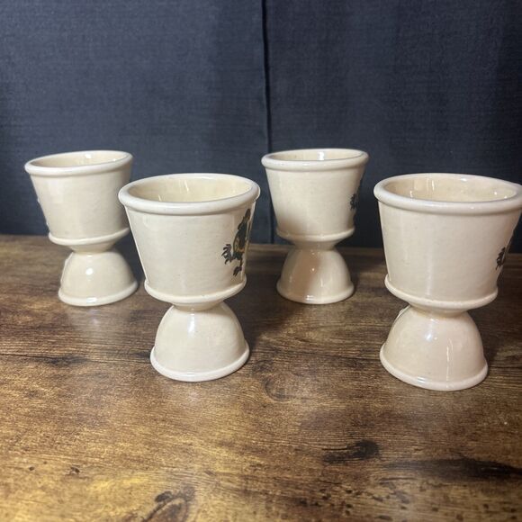 Rooster Set Of 4 Metlox Poppytrail Vernon California Provincial Double Egg Cup - Picture 4 of 14